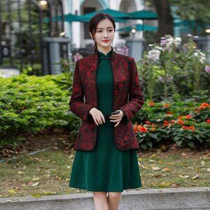 Serengeti women XL jacket blazer vintage eastern bold rich red black Artsy